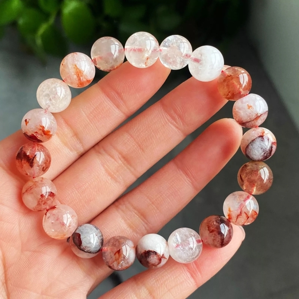 10mm AAAA Graded Natural Red Phantom Crystal Bead Bracelet Set